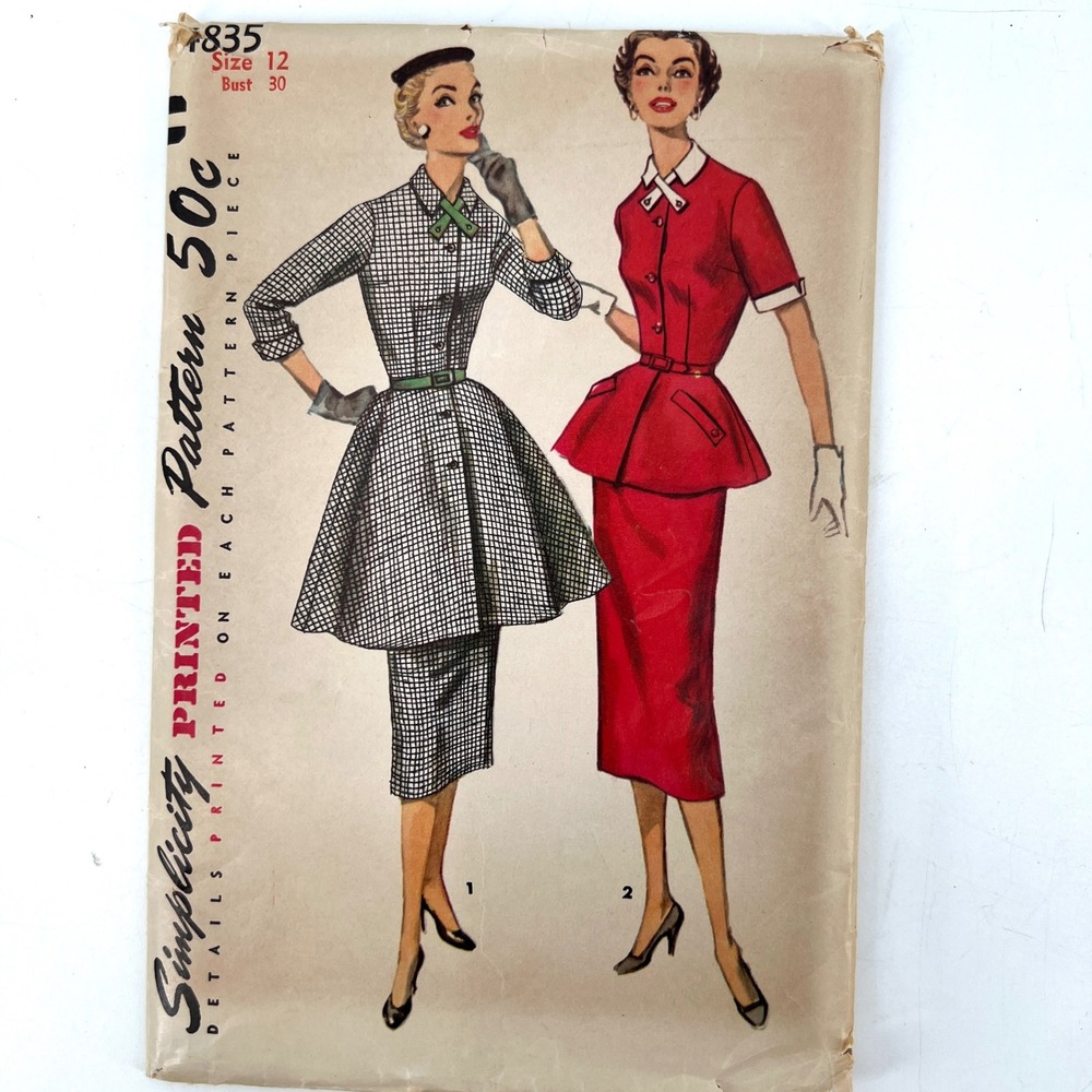 Vintage 50s Simplicity 4835‎ Two Piece Tunic Dress Long Peplum 30" Bust